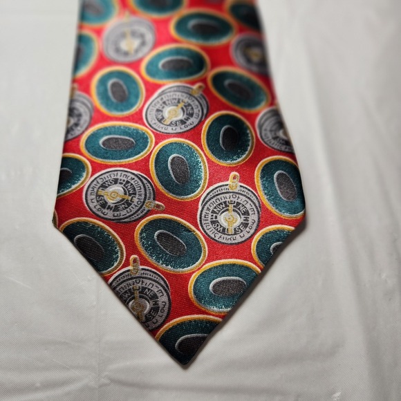 Classic Other - Classic Mens Tie Compass Pattern 100% Silk‎ Red / Green
